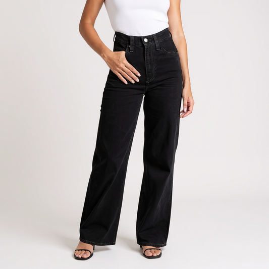 Classic Straight Fit Black Jeans for Women | High-Rise Versatile Denim Missdomo