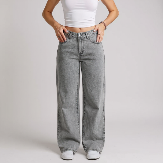 High-Waisted Wide Leg Grey Jeans for Women | Ultimate Baggy Fit Denim Missdomo