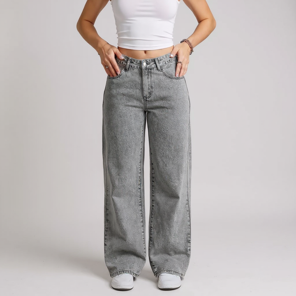 High-Waisted Wide Leg Grey Jeans for Women | Ultimate Baggy Fit Denim Missdomo